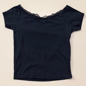 Hollister Navy Lace Trim Tee
